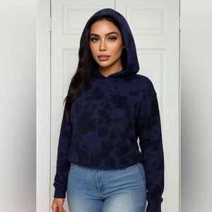 New Anthropologie 525 Navy Blue/Black Women's Cropped Hoodie